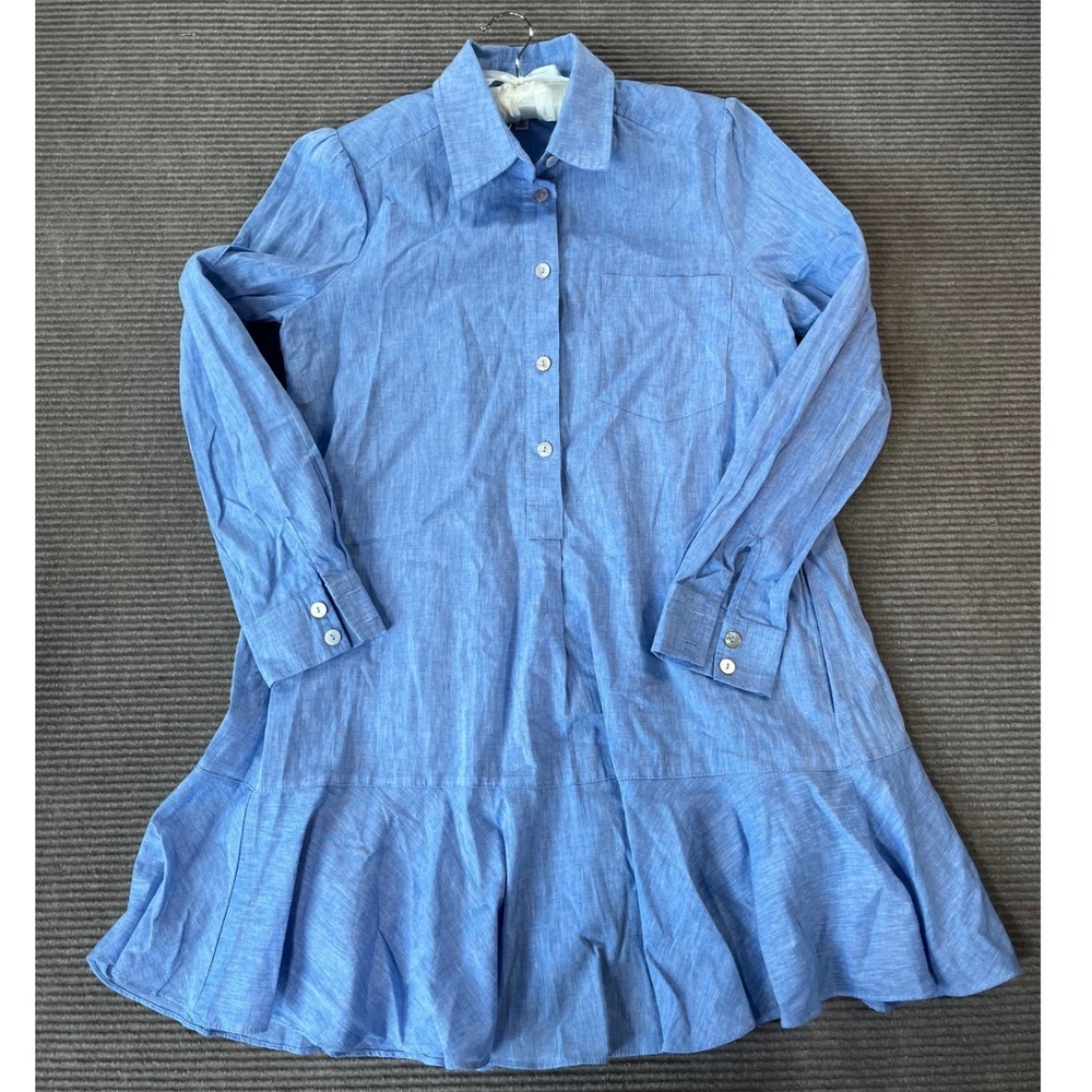 Tuckernuck Light Blue Cotton Chambray Tiered Ruffle Hem Shirt Dress Size XS NWOT